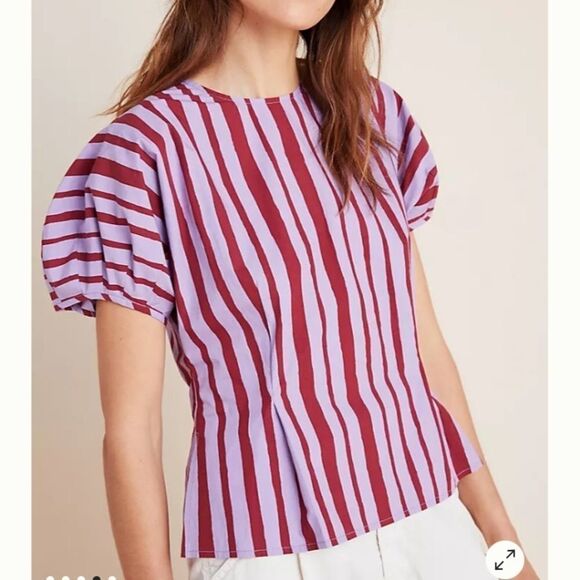 New Anthro Mignon Doo Lina Poplin Stripe Blouse - Picture 4 of 6